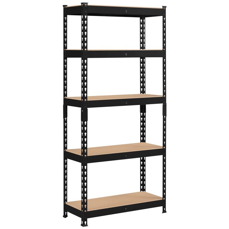 Yaheetech 5 Tiers Boltless Storage Shelf 330lb Capacity for Each Tier,Metal Frame MDF Wood Boards - Black