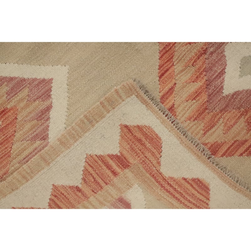 Hand Woven Oriental 100% Wool Carpet Southwestern Tribal Beige & Ivories Kilim Area Rug - 9' 8'' X 7' 11''