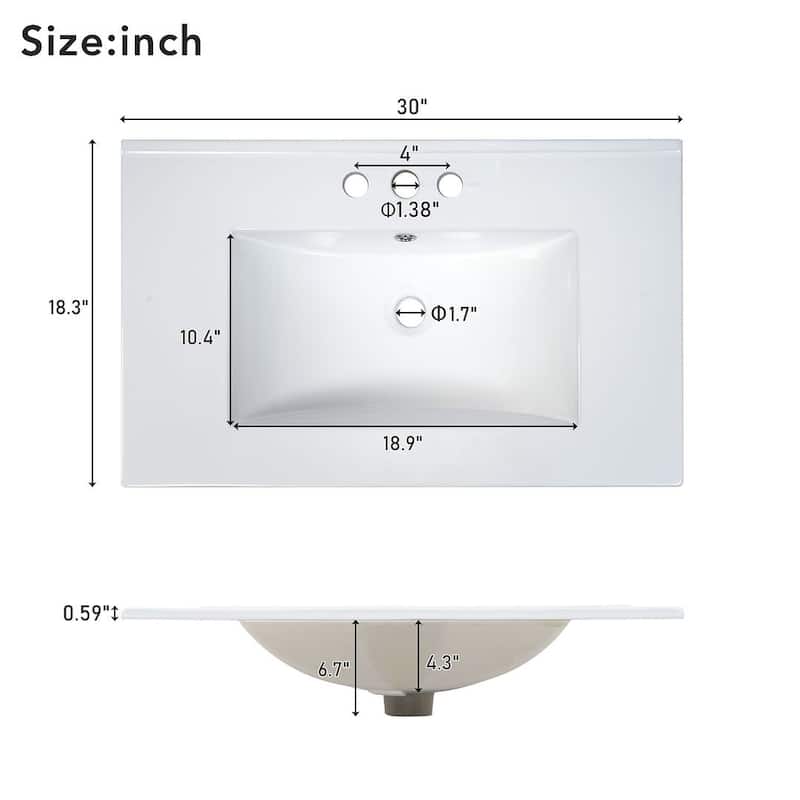 30" Bathroom Vanity With Sink, Solid Wood Bathroom Storage Cabinet