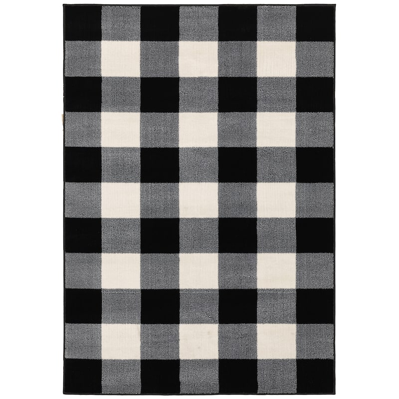 Style Haven The Gray Barn Told Gait Gingham Checker Area Rug - 9'10" x 12'10" - Black/Ivory - Rectangle