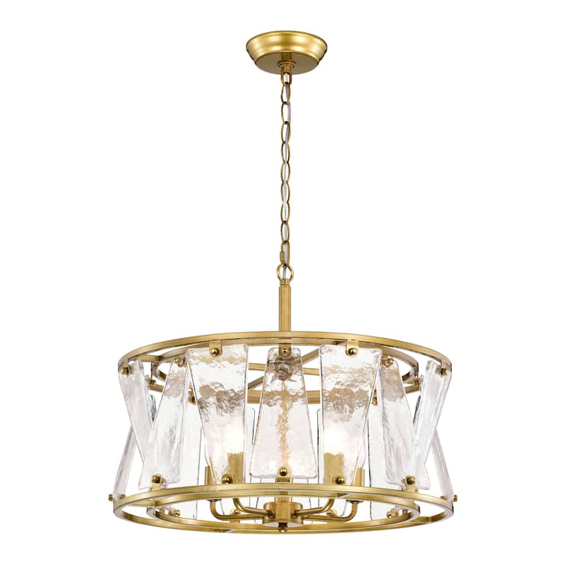 Laia Modern 5-Light Water Textured Glass Drum Round Chandelier - Brushed Brass