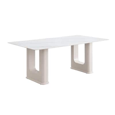 Rectangular Dining Table with Ceramic Top in Beige