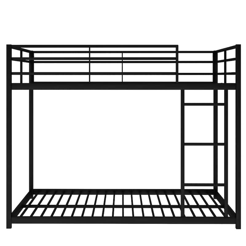 Full over Full Metal Bunk Bed with Ladder, Low Profile Design, Black