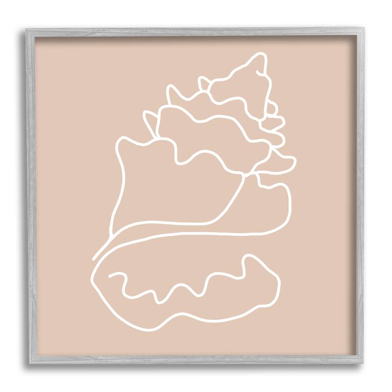 Stupell Conch Shell Line Doodle Minimal Beige Beach Framed Wall Art, Design by Daphne Polselli - 17 x 17 - Grey