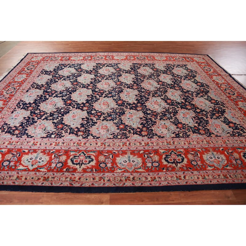 Hand Knotted Oriental 100% Wool Carpet Traditional All-Over Navy Blue & Blues Bidjar Area Rug - 12' 8'' X 9' 9''