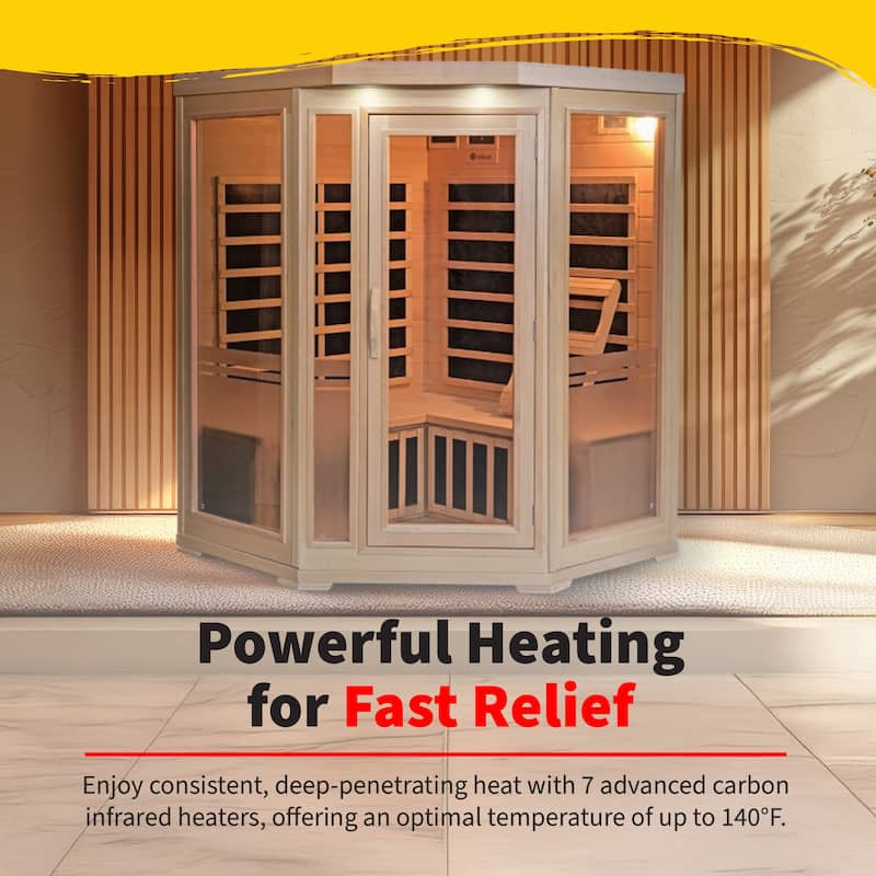 HeatWave Sonoma 3-Person Hemlock Infrared Corner Sauna with 7 Carbon Heaters - 55" W x 35" D x 75" H