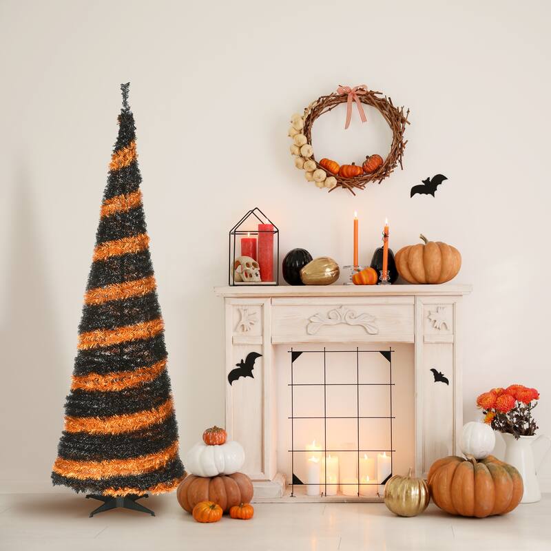National Tree Company Halloween Artificial Tree, Black and Orange, Tinsel, Includes Stand, 7.5 Feet