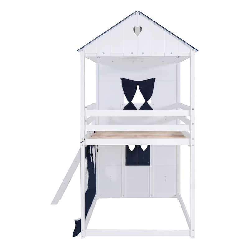 Twin Wood Castle Bunk Bed with Slide