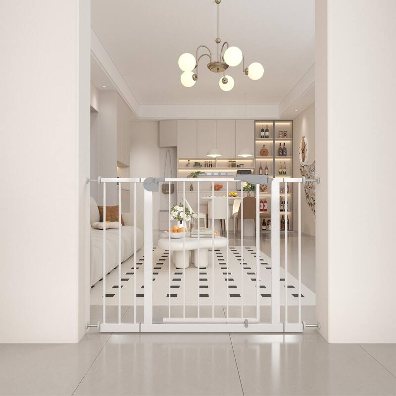 Anmytek Pressure Mounted Metal Safety Gate Auto Close White for Doorways Stairs Baby Pet 29 34 Inch Adjustable