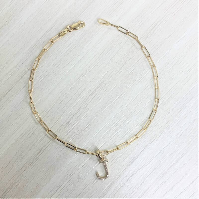 Joelle Collection Diamond Initial Letter A-Z Bracelet Paperclip 14K Gold 7" Chain 1/10 TDW Bracelet