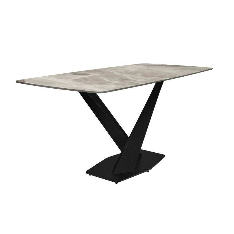 Voren 7-Piece Dining Set 55-Inch Rectangular Sintered Stone Dining Table and 6 Dining Side Chairs