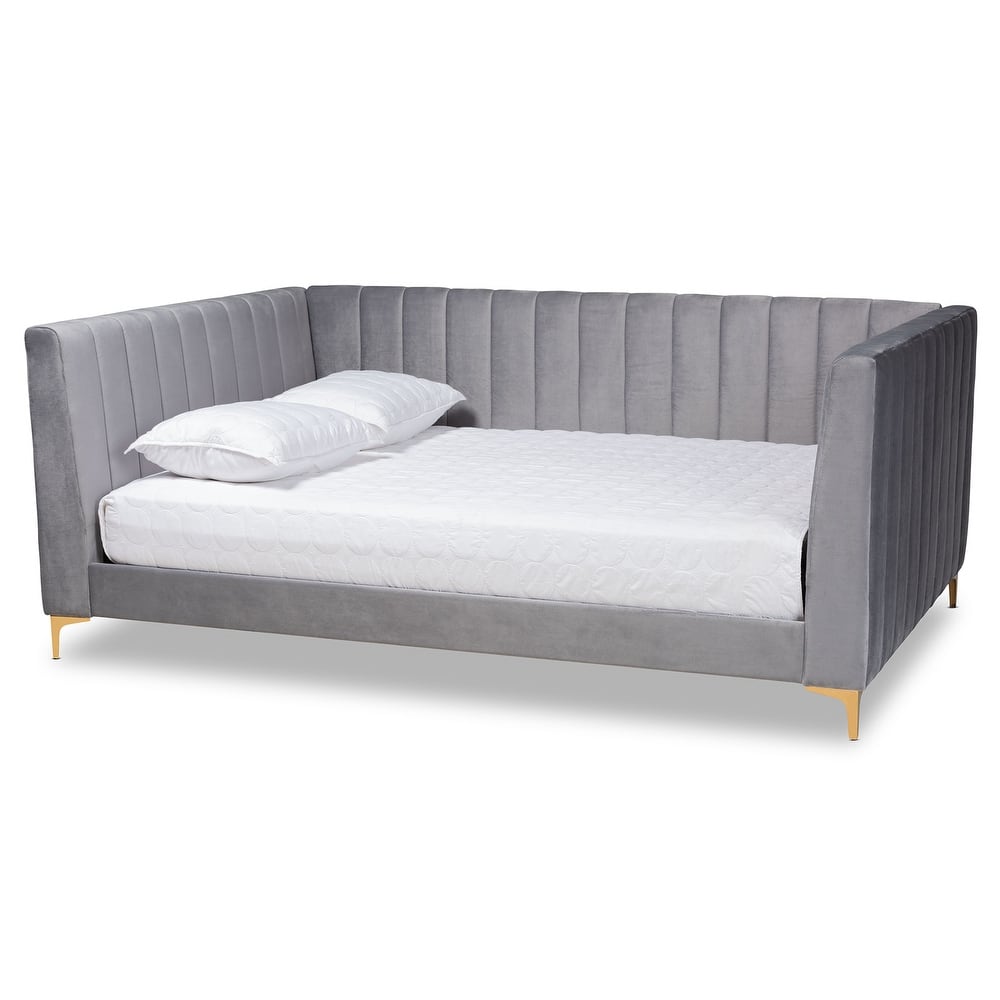 Oksana Light Grey Velvet with Goldtone Legs Daybed
