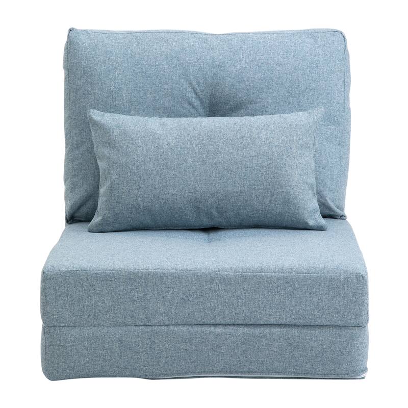 Convertible Flip Chair, Floor Lazy Sofa, Folding Upholstered Couch Bed with Adjustable Backrest, Metal Frame and Pillows