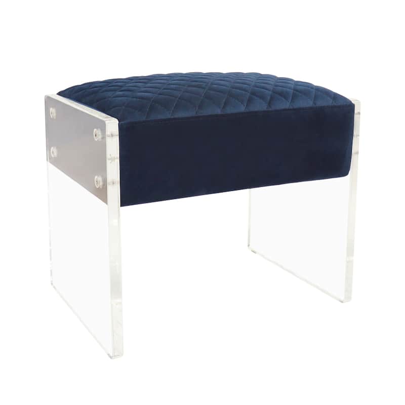 Pasargad Home Tribecca Acrylic & Velvet Stool - Navy