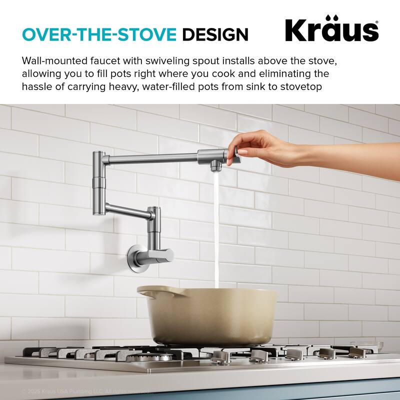 KRAUS Oletto Wall Mount Pot Filler Kitchen Faucet with Retractable Arm
