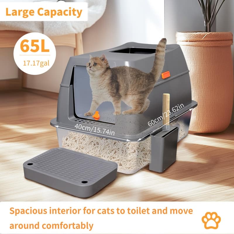 Extra Large Enclosed Stainless Steel Cat Litter Box Metal Litter Tray