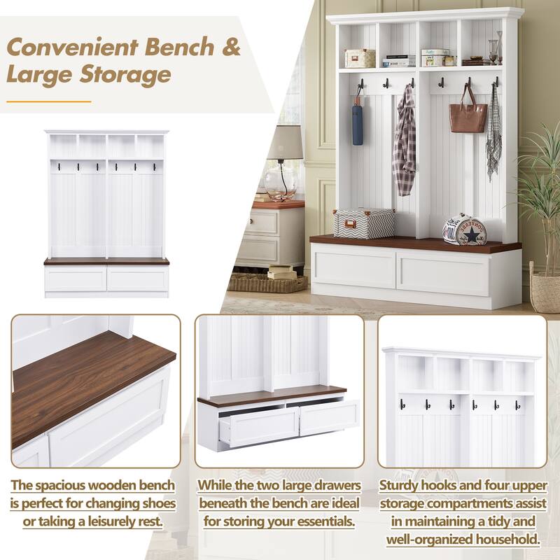 4-in-1 Hall Tree with Wood Grain Bench