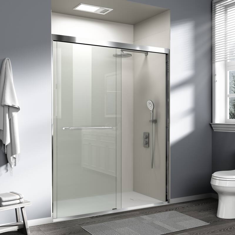 ABRUZZO 56-60" W x 72" H Semi-Frameless Double Sliding Tempered Glass Shower Door with Dual Towel Bars