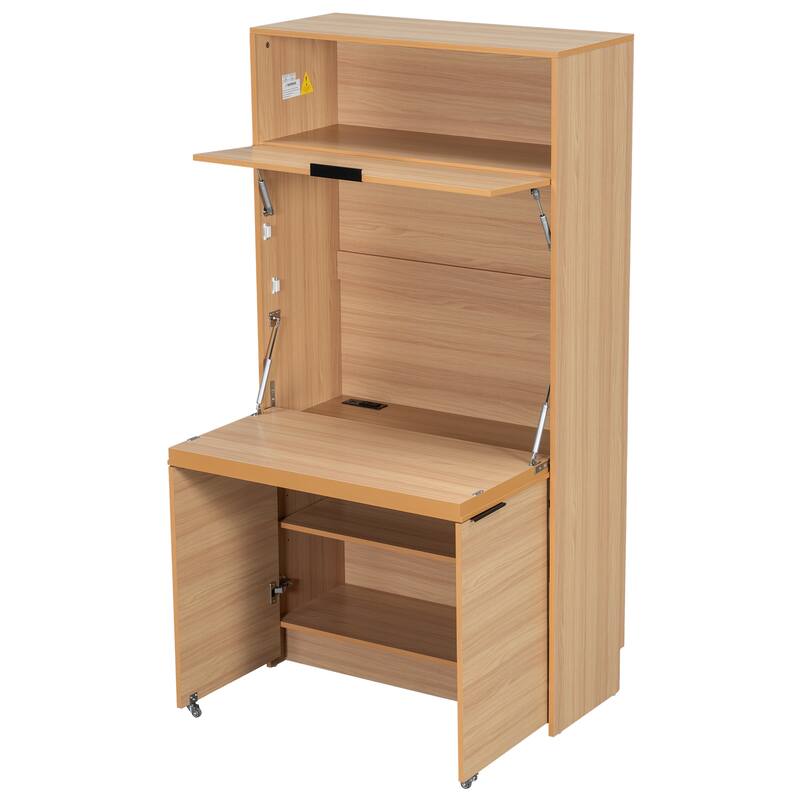 Roomfitters 69 Inch Multifunctional Kitchen Pantry Buffet with Foldable Workstation Desk