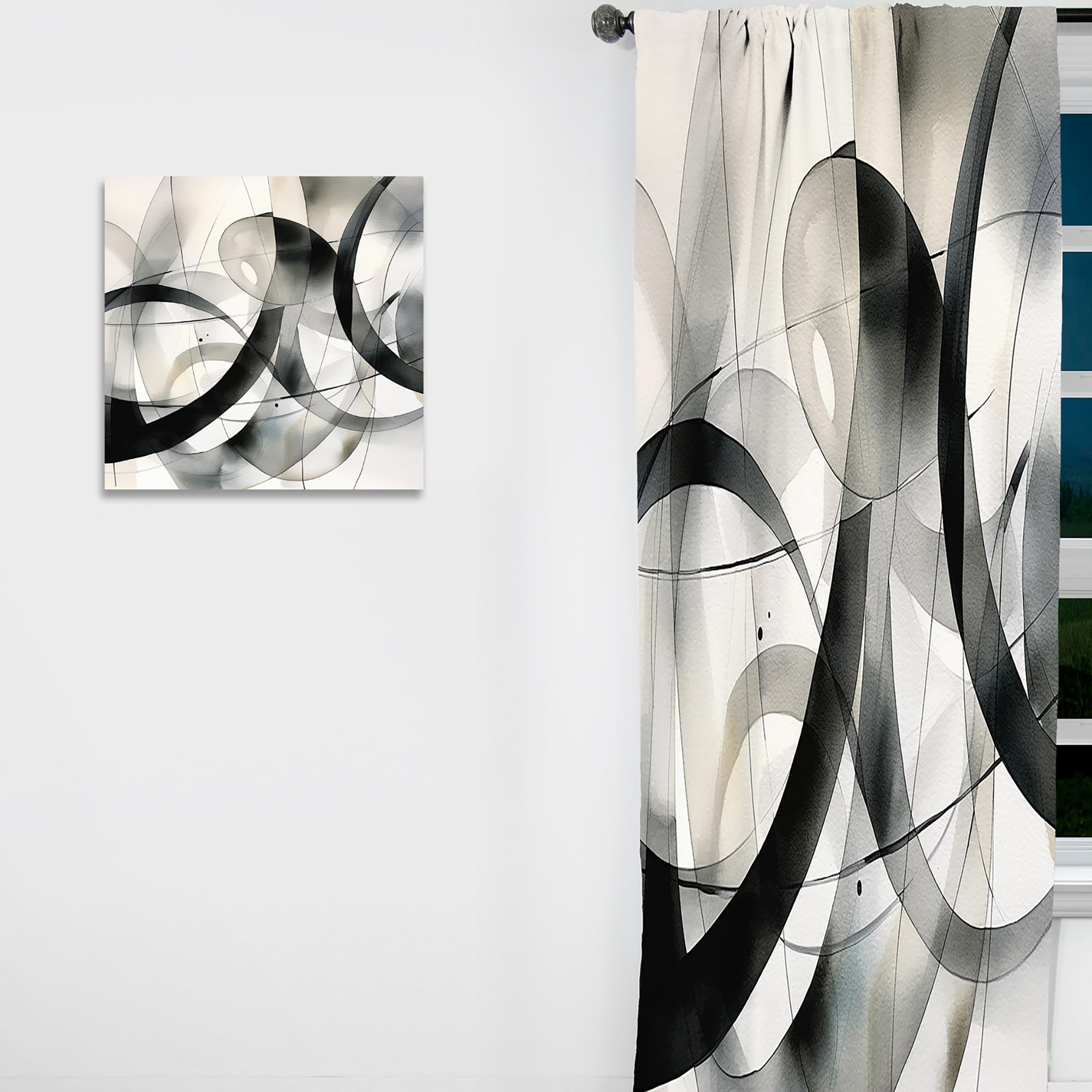 Designart - Abstract Neutral XV - Abstract Geometric Curtain - Blackout Abstract Curtain - 1 Panel