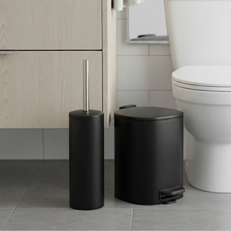 Square Metal Toilet Brush and Holder with Sturdy Handle Splash Guard - 3.12"L x 3.12"W x 15.8"H