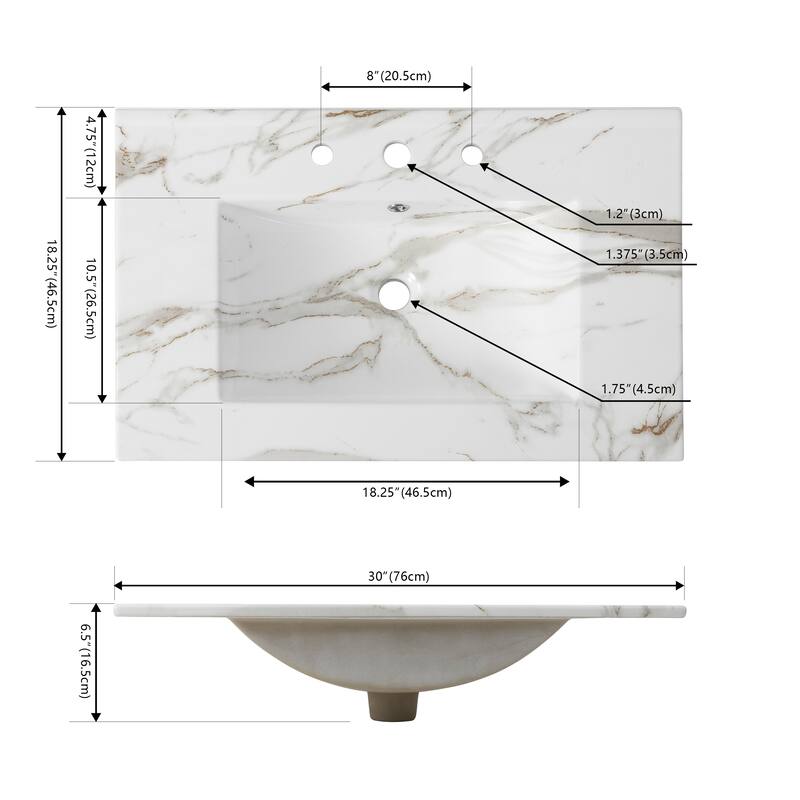 Aubert 3-Hole Classic Contemporary Rectangular Ceramic Single Sink Basin Vanity Top, by JONATHAN Y