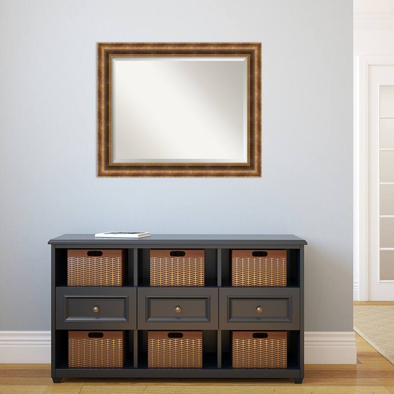 Beveled Wood Wall Mirror - Manhattan Bronze Frame - Outer Size: 33 x 27 in