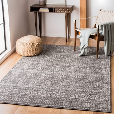 SAFAVIEH Tulum Anel Moroccan Boho Rug - Dark Grey/Ivory - 5' 3" x 7' 6"