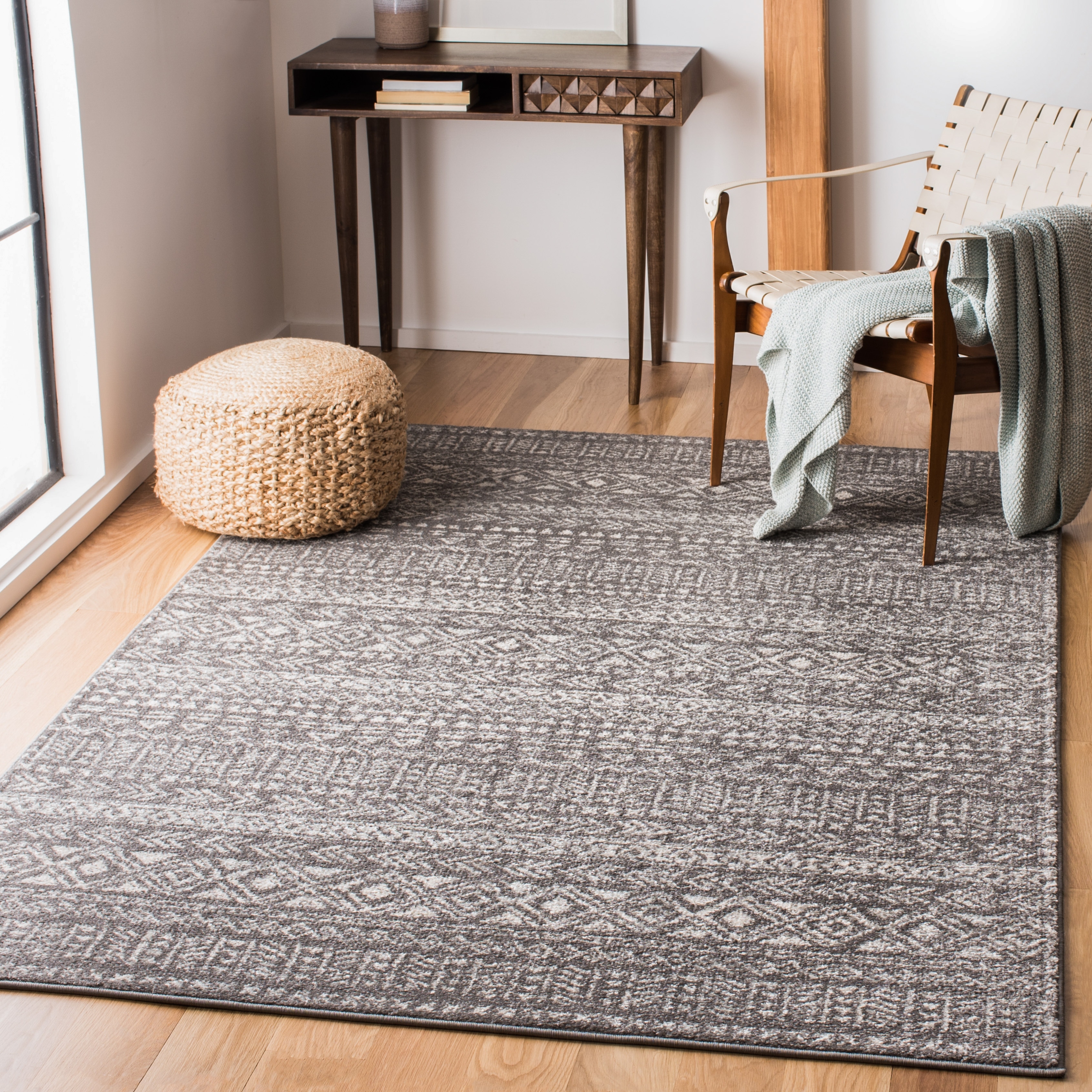 SAFAVIEH Tulum Anel Moroccan Boho Rug - Dark Grey/Ivory - 5'3" x 7'6"