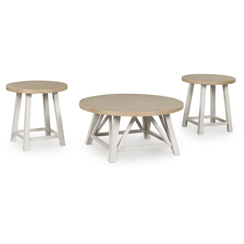 Signature Design by Ashley Fawndell Antique White/Brown Table (Set of 3) - 40" W x 40" D x 19.13" H
