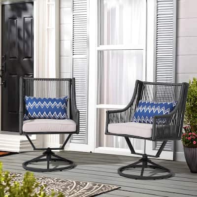 Outdoor Wicker Swivel Chairs with Cushion (Set of 2)
