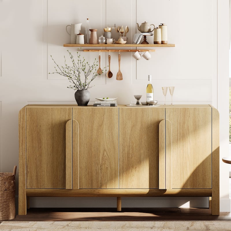 WAMPAT Mid-Century 63" Wood SideboardWAMPAT Buffet Cabinet With Storage, Modern Credenza With Doors And Adjustable Shelves - 1PC - Walnut