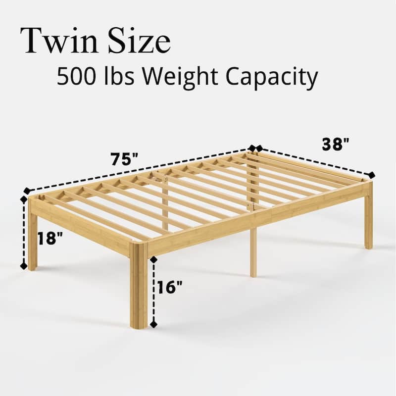 18-inch bamboo and metal platform bed frame, sturdy and durable, easy to assemble