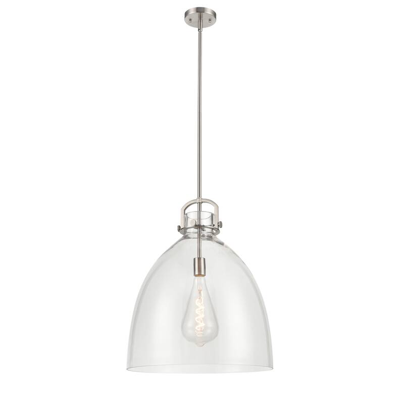Innovations Lighting Newton Bell - 1 Light 18" Stem Hung Pendant - Clear/Satin Nickel