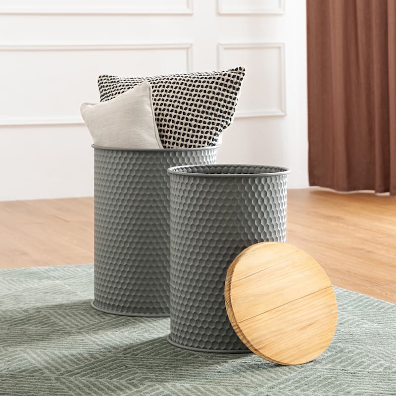 Glitzhome Set of 2 Industrial Farmhouse Outdoor Stool Storage Ottomans