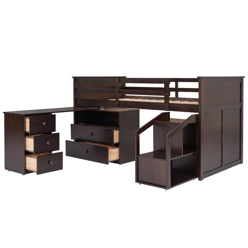 Loft Bed Low Study Twin Size Loft Bed Storage Steps and Portable Desk