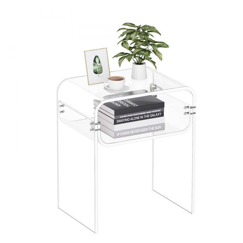 Clear Acrylic 2-Tier Side Table with Sturdy Shelves and Modern Design - 11.8 x 15.7 x 19.7 in /