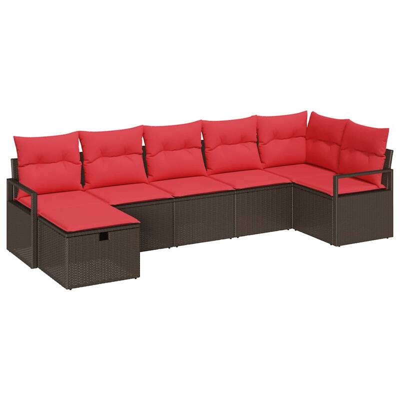 vidaXL 7/8 Garden Sofa Set with Cushions Black/Brown/Grey Poly Rattan - 113 x 48 x 27.2