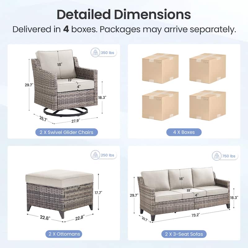 Pocassy Outdoor All-Weather Outdoor Sofa, Swivel Chair, Ottoman Sets