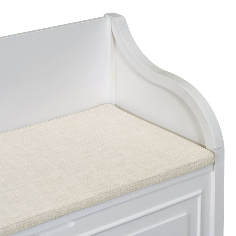 Rustic Style Solid Wood Entryway Storage Bench with Safety Hinge and Cushion