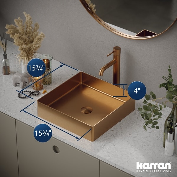 dimension image slide 1 of 4, Karran Cinox Stainless Steel Square Vessel Sink