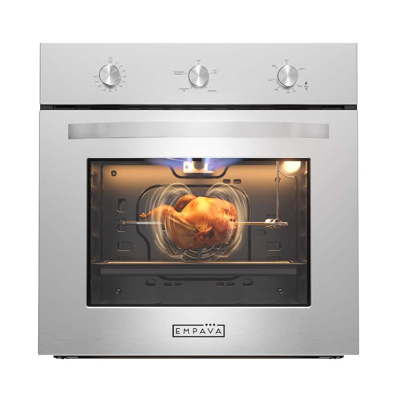 24 in. 2.3 cu. Ft. Single Gas Wall Oven - Bake Broil Rotisserie Functions - Built-in Timer - Convection Fan in Stainless Steel