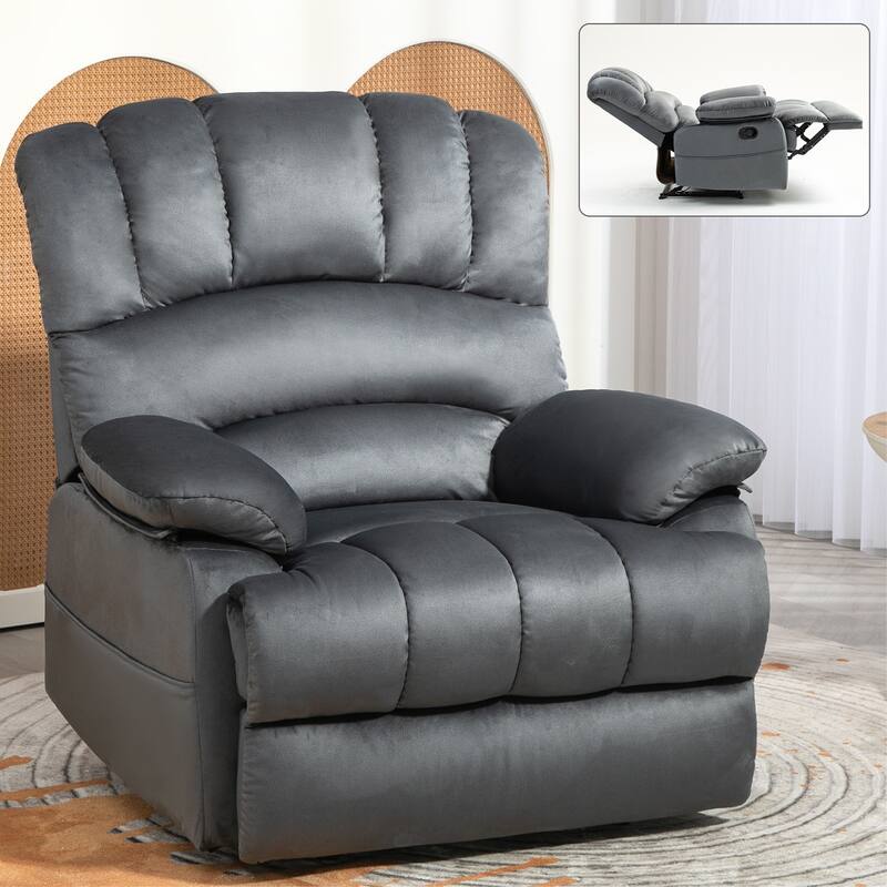 Brown Extra-Large Manual Recliner with 155° Recline Angle and Comfortable Fabric Upholstery