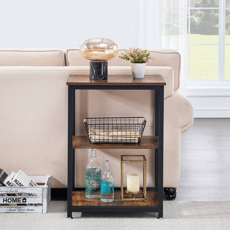 VECELO 3-Tier Open Shelf End Table Narrow Space-Saving Design End Table with USB Charging Station Side Table for Living Room