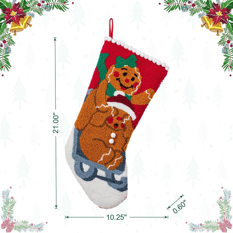 Glitzhome Christmas Marquee LED Gingerbread Man House Stocking Holders with Stockings Mantel Ornament