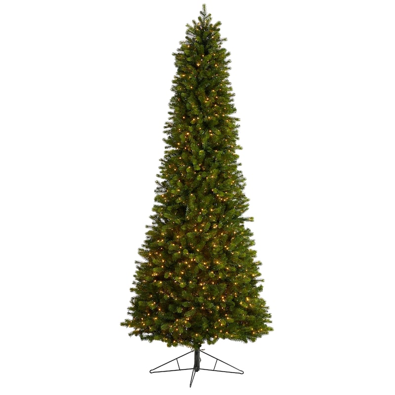 9.5ft. Slim Mountain Spruce Artificial Christmas Tree with 1400 Warm White Micro LED Lights & Remote - Majestic Statement Tree