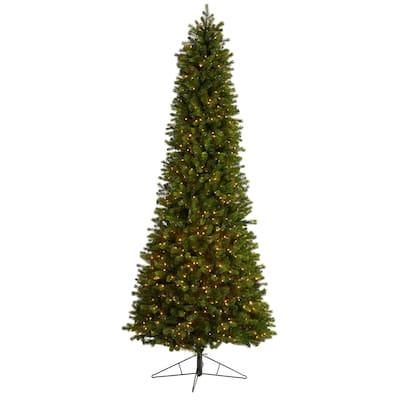 9.5ft. Slim Mountain Spruce Artificial Christmas Tree with 1400 Warm White Micro LED Lights & Remote - Majestic Statement Tree