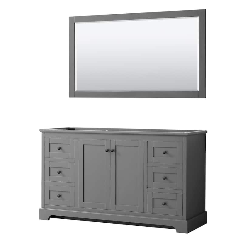 Avery 60-inch Single Vanity, No Top, No Sink, 58-inch Mirror - Dark Gray, Black Trim, No Top