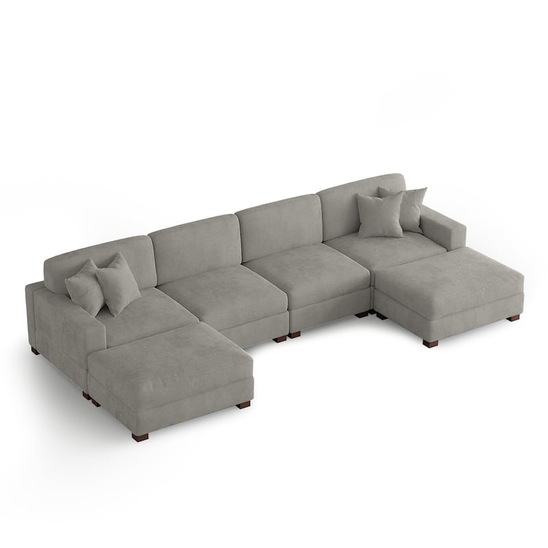 Modern Chenille Oversized Modular Sectional Sofa with 2 Ottoman