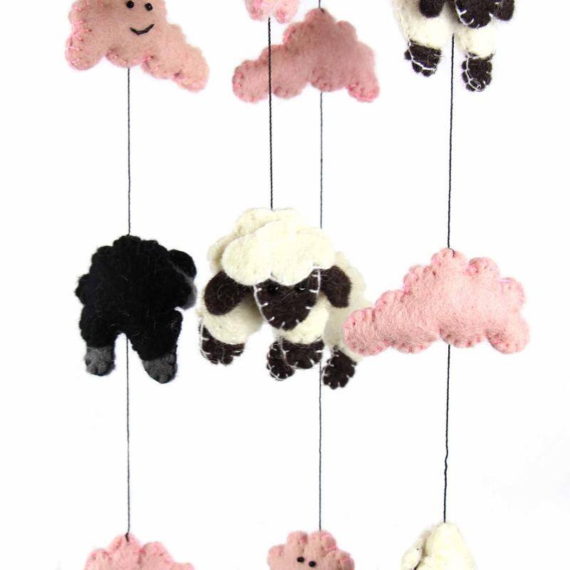 Handmade Felted Wool Counting Sheep Mobile - Global Groove (Nepal)